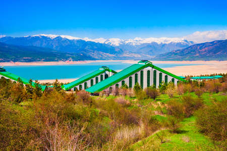 Chorvoq Oromgohi or Pyramids Hotel near the Lake Charvak, a water reservoir in Chimgan region near Taskent city in Uzbekistanのeditorial素材