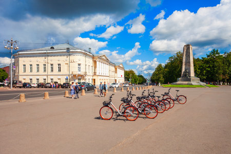 VLADIMIR, RUSSIA - AUGUST 09, 2020: Bicycle rental station in the centre of Vladimir city, Golden Ring of Russiaのeditorial素材