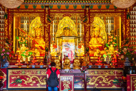 HONG KONG - MARCH 19, 2013: Ten Thousand Buddhas Monastery or Man Fat Sze is a buddhist temple located in Sha Tin in Hong Kong, Chinaのeditorial素材