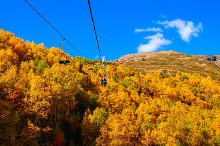 Cable car on the Cheget mountain, which located opposite Mount Elbrus in the Caucasus, Russiaの写真素材