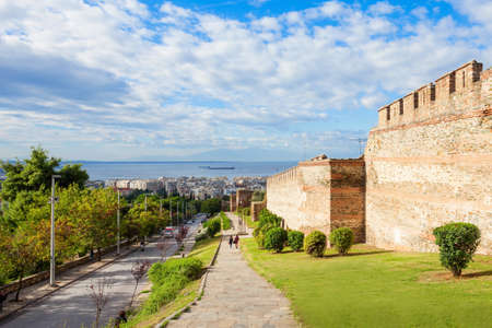 North eastern corner of the acropolis wall of Thessaloniki in Greeceの写真素材