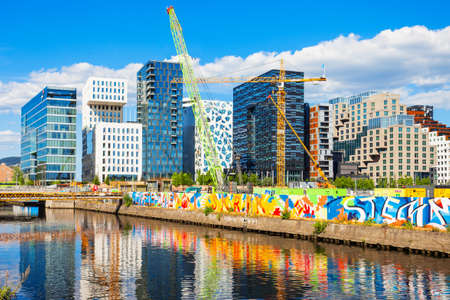 OSLO, NORWAY - JULY 20, 2017: The Barcode Project is a section of the Bjorvika quartal of the Fjord City in centre of Oslo, Norwayのeditorial素材