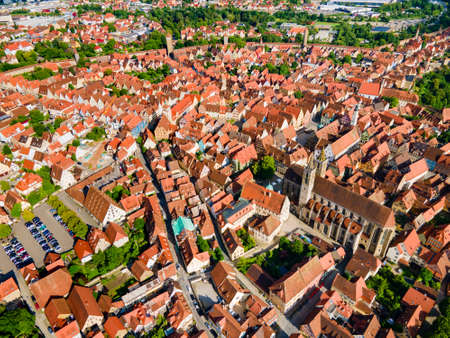 Rothenburg ob der Tauber aerial panoramic view. Rothenburg ob der Tauber is a city in the Franconia region of Bavaria, Germany.の写真素材