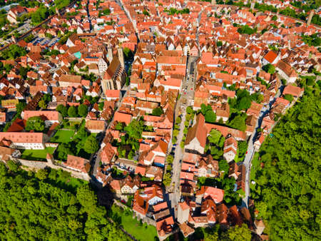 Rothenburg ob der Tauber aerial panoramic view. Rothenburg ob der Tauber is a city in the Franconia region of Bavaria, Germany.の写真素材