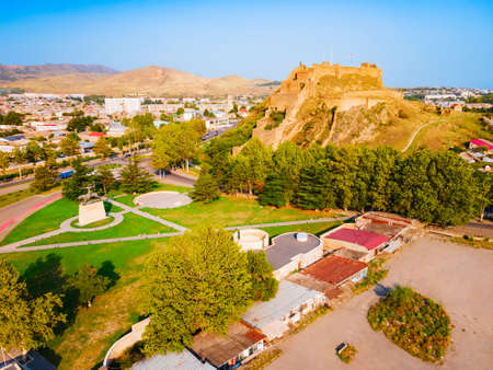 Gori Fortress or Goris Tsikhe aerial panoramic view, Georgia. It is a medieval citadel in Georgia, situated above the city of Gori on a rocky hill.の写真素材