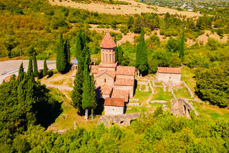 Ikalto Monastery Complex aerial panoramic view in Kakheti. Kakheti is a region in eastern Georgia with Telavi as its capital.の写真素材