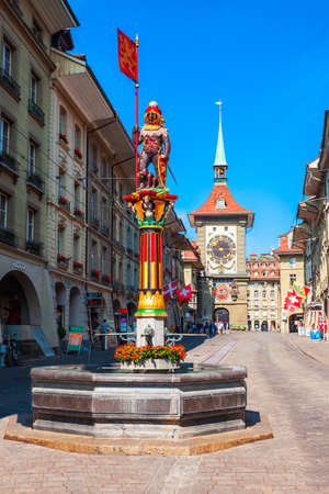 BERN, SWITZERLAND - JULY 13, 2019: Zytglogge is a landmark medieval clock tower and bear statue in...