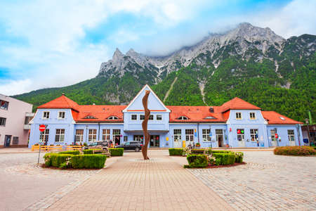 Mittenwald, Germany - July 01, 2021: Railway station in Mittenwald town in Bavaria region of Germanyのeditorial素材