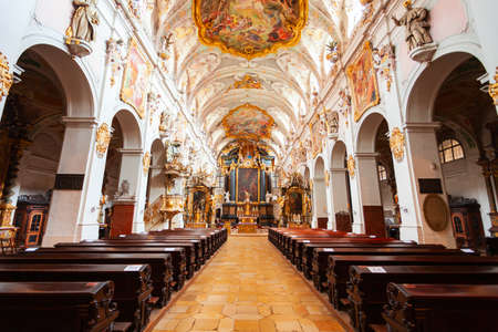 Regensburg, Germany - July 09, 2021: St. Emmeram Basilica interior in Regensburg. Regensburg is a city at Danube river in Bavaria, Germany.のeditorial素材