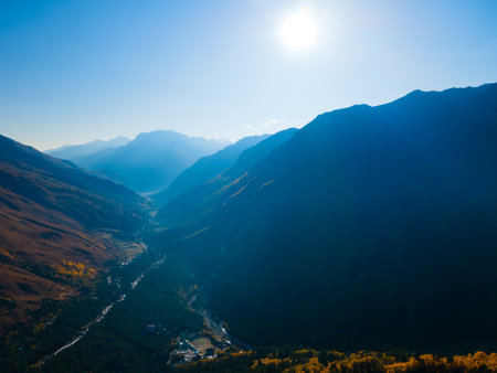 Mountains in Mount Elbrus region, the highest mountain peak in Russia and Europeの写真素材