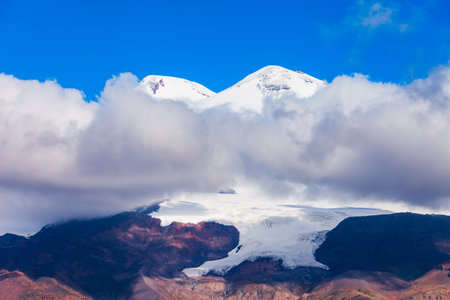 Mount Elbrus is the highest and most prominent mountain peak in Russia and Europeの写真素材