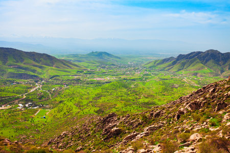Beauty mountain landscape between Samarkand and Shahrisabz cities in Uzbekistanの写真素材