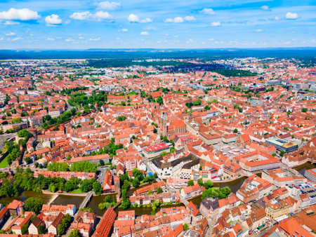 Nuremberg old town aerial panoramic view. Nuremberg is the second largest city of Bavaria state in Germany.の写真素材