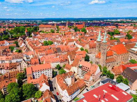Nuremberg old town aerial panoramic view. Nuremberg is the second largest city of Bavaria state in Germany.の写真素材