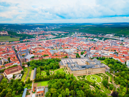 Wurzburg Residence or Wurzburger Residenz aerial panoramic view. It is a palace in Wurzburg or Wuerzburg city in Franconia region of Bavaria state, Germany.の写真素材
