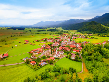Kochel am See town at the Kochelsee or Lake Kochel in Bavaria, Germanyの写真素材