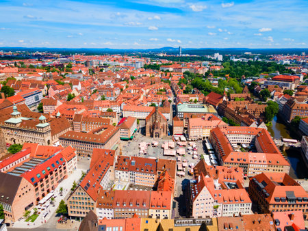 Nuremberg old town aerial panoramic view. Nuremberg is the second largest city of Bavaria state in Germany.の写真素材