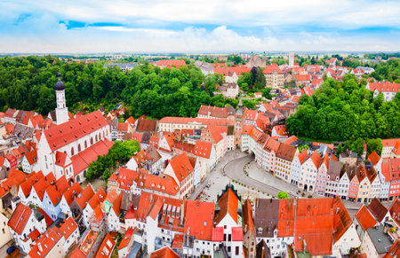 Hauptplatz main square aerial panoramic view in Landsberg am Lech. Landsberg am Lech is a town in southwest Bavaria, Germany.の写真素材