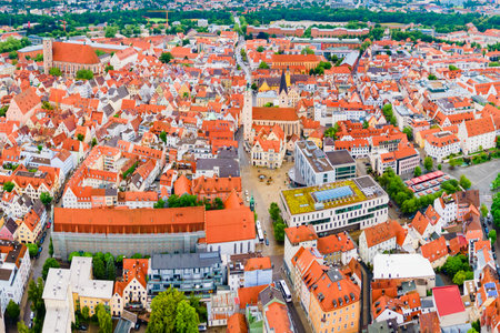 Ingolstadt old town aerial panoramic view. Ingolstadt is a city in Bavaria, Germany.の写真素材