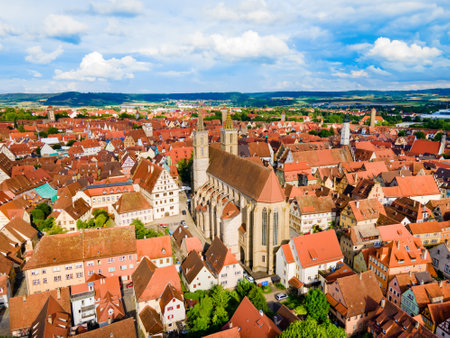 St. James or St. Jakob Church aerial panoramic view in Rothenburg ob der Tauber. Rothenburg Tauber is a city in the Franconia region of Bavaria, Germany.の写真素材