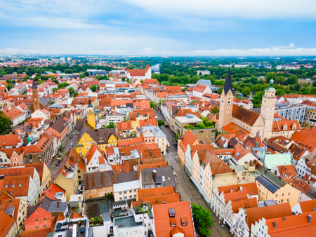Ingolstadt old town aerial panoramic view. Ingolstadt is a city in Bavaria, Germany.の写真素材