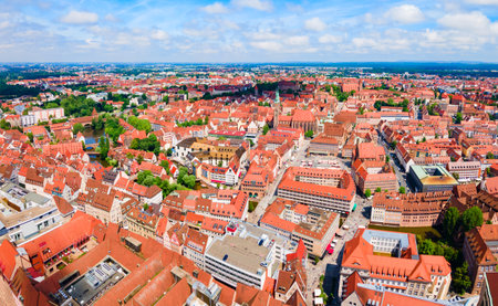 Nuremberg old town aerial panoramic view. Nuremberg is the second largest city of Bavaria state in Germany.の写真素材
