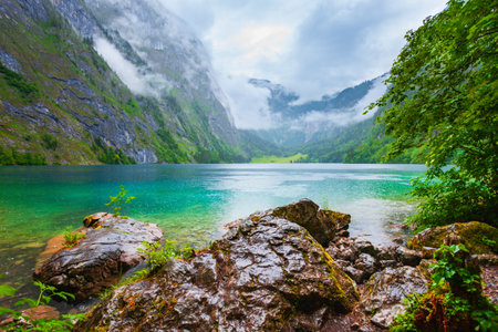 The Obersee is a natural lake in the southeast Berchtesgadener Land district of the Bavaria state in Germanyの写真素材