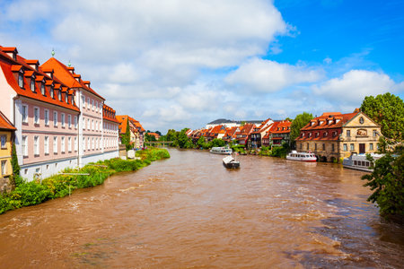 Klein-Venedig or Little Venice is a fishermens houses at Regnitz river in Bamberg old town. Bamberg is a town on the river Regnitz in Upper Franconia, Bavaria in Germany.の写真素材