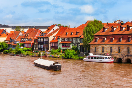 Klein-Venedig or Little Venice is a fishermens houses at Regnitz river in Bamberg old town. Bamberg is a town on the river Regnitz in Upper Franconia, Bavaria in Germany.の写真素材