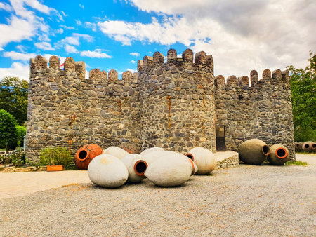 Kvevri or Tchuri is a traditional georgian clay wine making pots in Kakheti. Kakheti is a region in eastern Georgia with Telavi as its capital.の写真素材