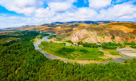 Uplistsikhe aerial panoramic view. Uplistsikhe is an ancient rock hewn town near Gori in Shida Kartli region of Georgiaの写真素材