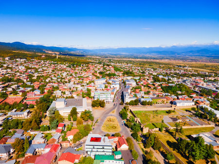 Telavi old town aerial panoramic view. Telavi is the main city of Kakheti province in Georgia.の写真素材