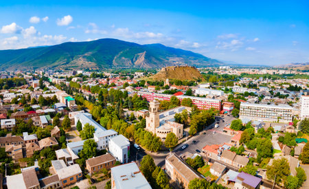 Gori town aerial panoramic view, Georgia. Gori is a city in eastern Georgia, which serves as the regional capital of Shida Kartli.の写真素材