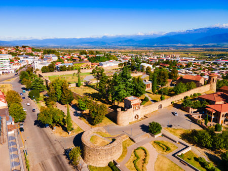Batonis Tsikhe Fortress aerial panoramic view in Telavi. Telavi is the main city of Kakheti province in Georgia.の写真素材