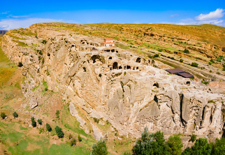 Uplistsikhe aerial panoramic view. Uplistsikhe is an ancient rock hewn town near Gori in Shida Kartli region of Georgiaの写真素材