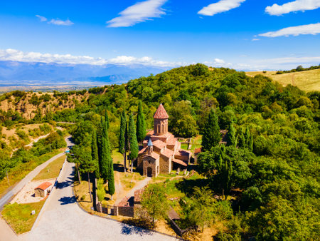 Ikalto Monastery Complex aerial panoramic view in Kakheti. Kakheti is a region in eastern Georgia with Telavi as its capital.の写真素材