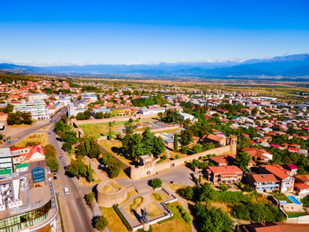 Batonis Tsikhe Fortress aerial panoramic view in Telavi. Telavi is the main city of Kakheti province in Georgia.の写真素材