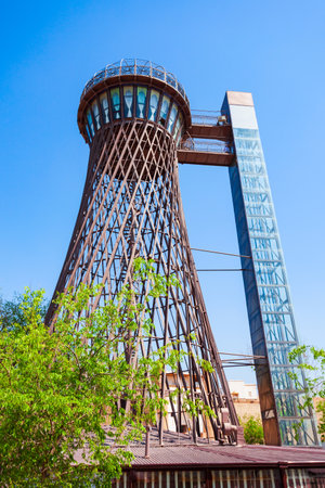 Bukhara, Uzbekistan - April 16, 2021: Bukhara Water Tower or Shukhov Tower is located opposite the Ark fortress in Bukhara city, Uzbekistanのeditorial素材