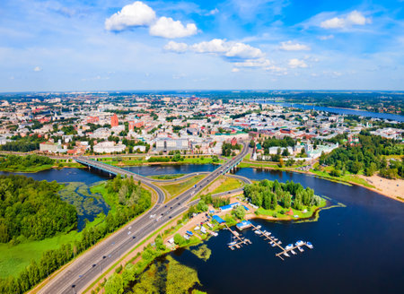 Yaroslavl city centre and Volga river aerial panoramic view in Yaroslavl Oblast, Golden Ring of Russiaの写真素材