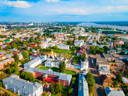 Theophany Bogoyavlensky Convent or Epiphany Monastery of St. Anastasia aerial panoramic view in Kostroma city, Golden Ring of Russiaの写真素材
