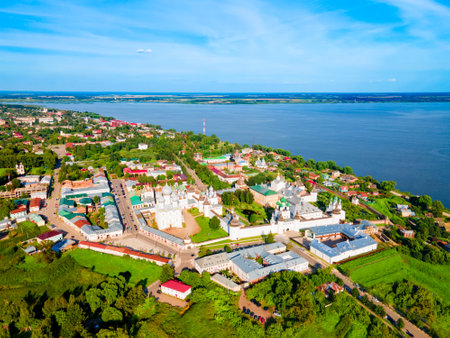 Rostov Kremlin and Lake Nero aerial panoramic view in Rostov Veliky or Rostov the Great in Yaroslavl Oblast, Golden Ring of Russiaの写真素材