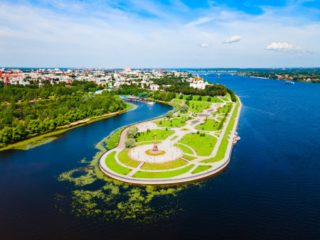 Yaroslavl city centre and Volga river aerial panoramic view in Yaroslavl Oblast, Golden Ring of Russiaの写真素材