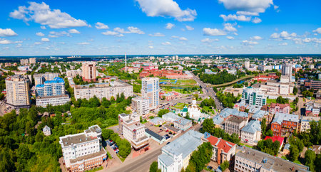 Ivanovo city and Uvod river aerial panoramic view, Golden Ring of Russiaの写真素材