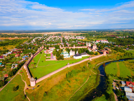 The Saviour Monastery of St. Euthymius aerial panoramic view in Suzdal city, Golden Ring of Russiaの写真素材