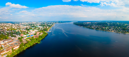 Kostroma city centre and Volga river aerial panoramic view, Golden Ring of Russiaの写真素材