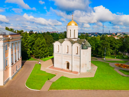 Saint Demetrius Cathedral aerial panoramic view in Vladimir city, Golden Ring of Russiaの写真素材