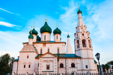 The Church of Ilya or Elijah the Prophet at Sovetskaya square in the centre of Yaroslavl city, Golden Ring of Russia at sunsetの写真素材