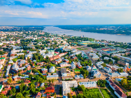 Kostroma city and Volga river aerial panoramic view, Golden Ring of Russiaの写真素材