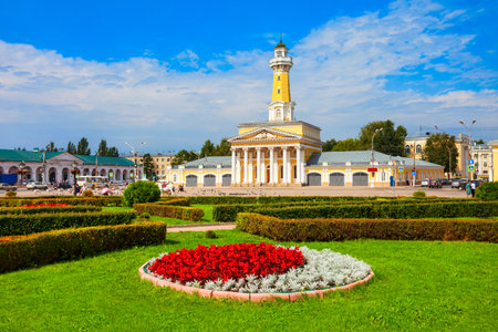 Fire observation watchtower or watch tower at the Susaninskaya main square in Kostroma city, Golden Ring of Russiaの写真素材