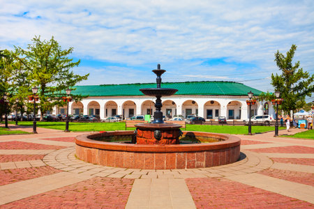 Square with fountain in Kostroma city, Golden Ring of Russiaの写真素材